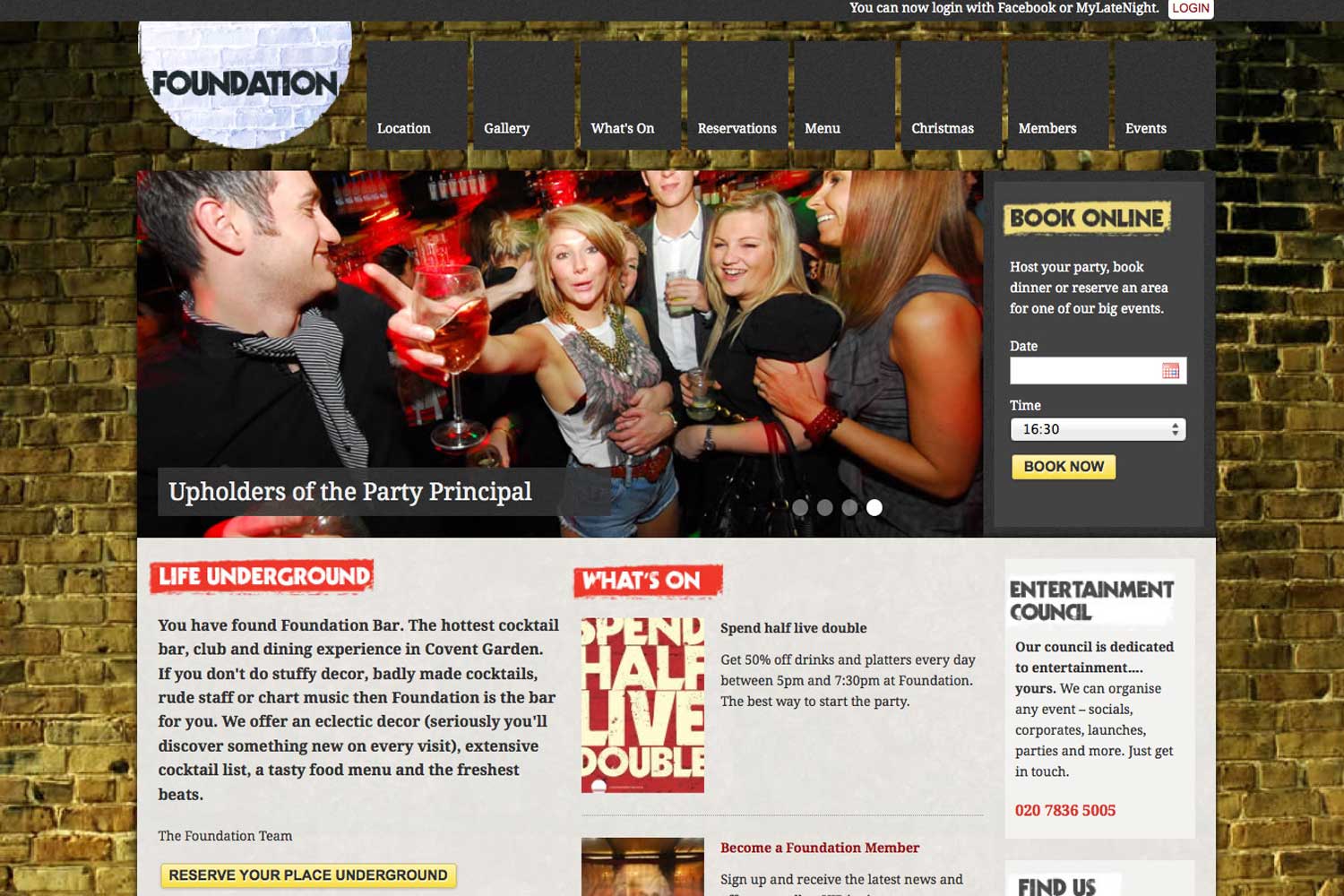 screenshot showing the design of www.foundation-bar.co.uk
