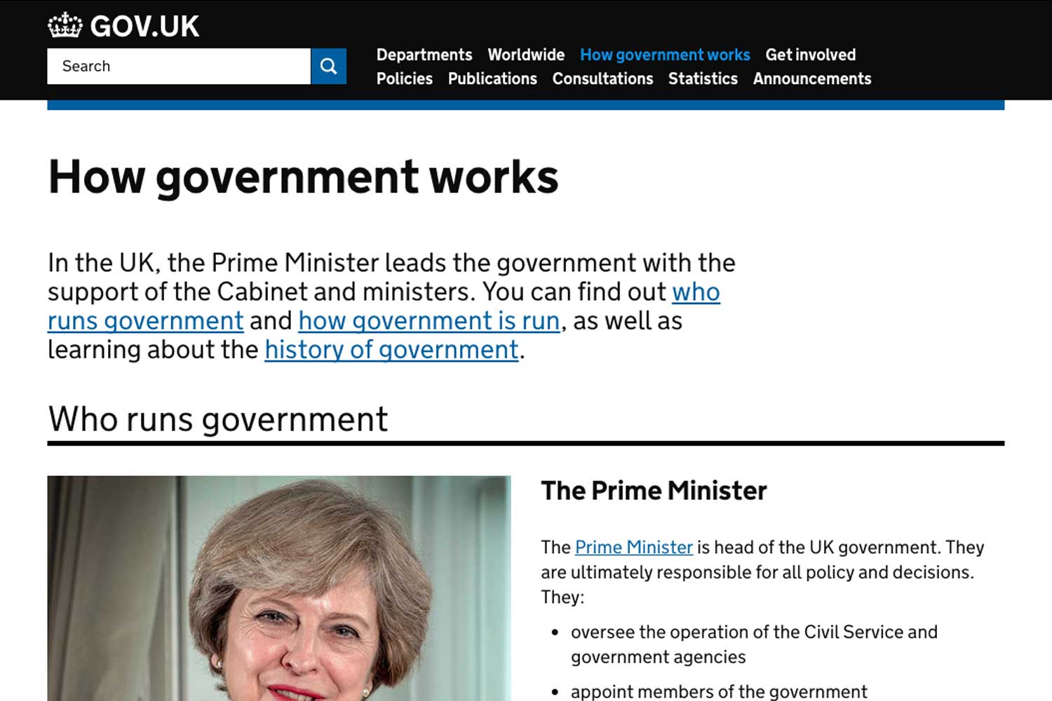 screenshot of GOV.UK's How Government works page